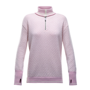 Devold Slogen Woman Zip neck pink/offwhite